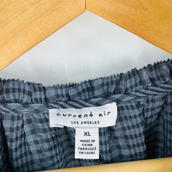 Current Air Black Check Flutter Sleeve Blouse Size XS Lightweight Boho Chic - Picture 3 of 7